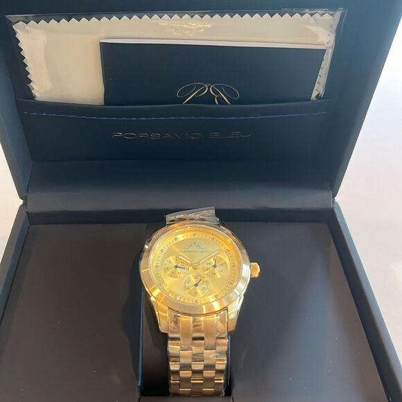 Porsamo bleu gold tone real diamond 0.07 cwt , Japanese quartz